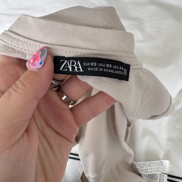 Zara Cap Sleeve V-Neck T-Shirt Off White XS - Picture 6 of 9